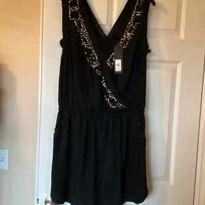 Banana Republic Heritage Blk mini dress w/ sequin front with lace with pockets.